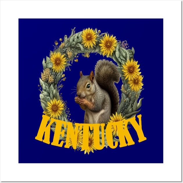 For The Love Of Kentucky, Grey Squirrels and Yellow Flowers Wall Art by taiche